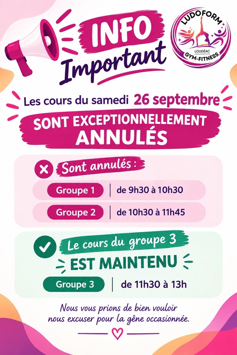 ANNULATION DES COURS du samedi 26 septembre